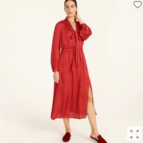 J Crew Featherweight Satin Tie-neck Dress In Deep Ruby - Picture 3 of 8